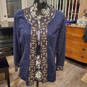 Chico’s Navy Blue Eyelet Jacket Size 1 (8)